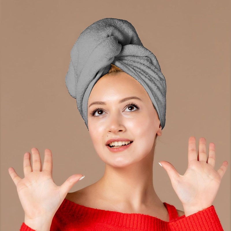 Siesta Zen Premium Quality 100% Combed Cotton Hair Drying Towel - Grey - Image 2